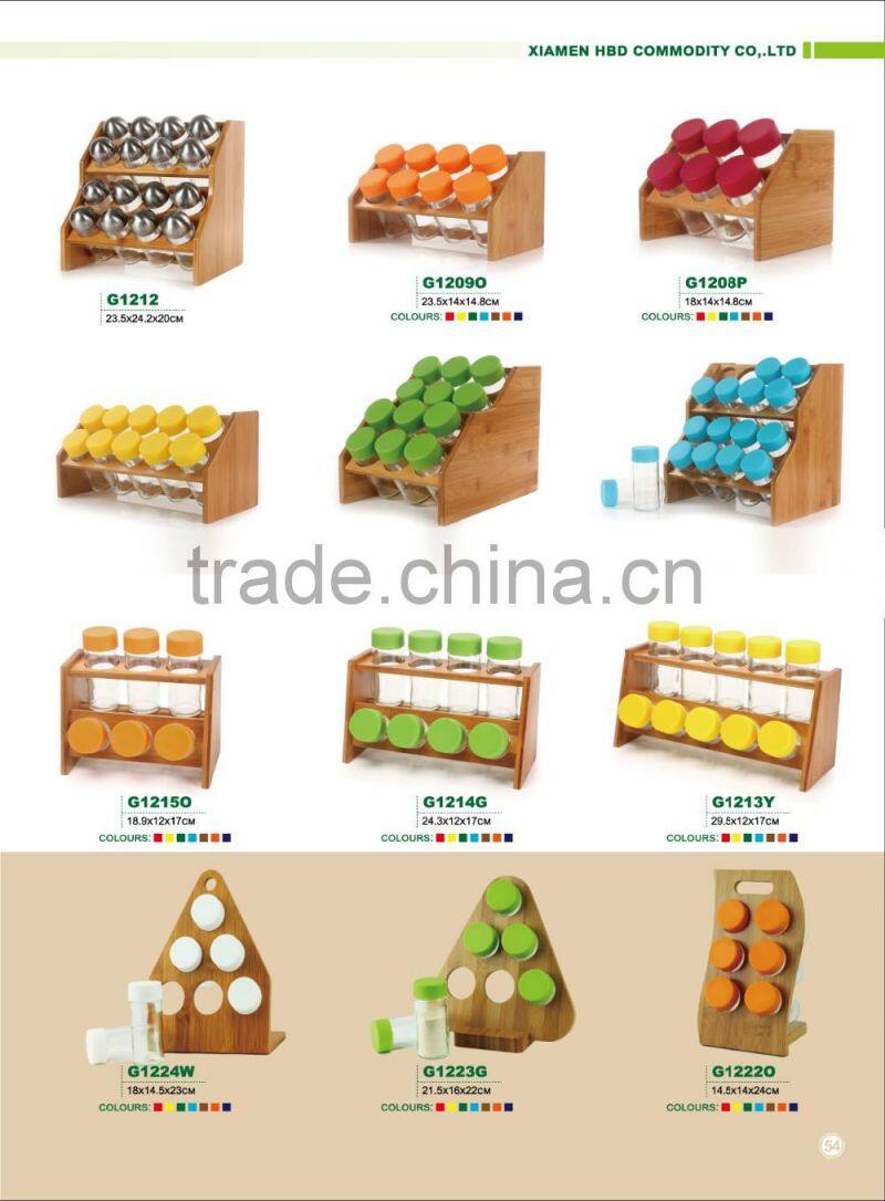 High quality bamboo wood Spice rack with 8 jars