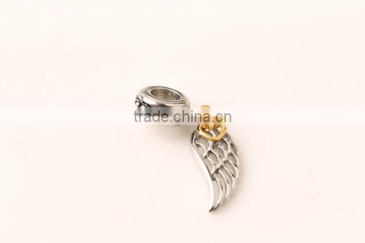 Wholesale Angel Feather Wing Golden Heart Dangle Pendant Feather charms