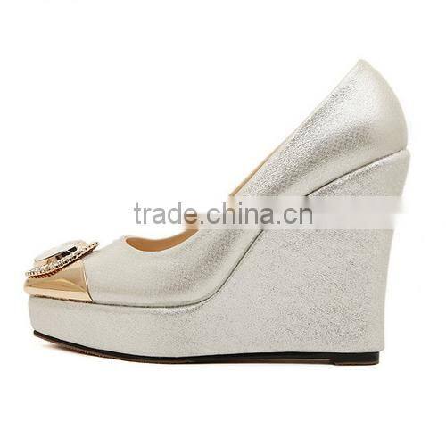 wholesale factory price shoes high heel pointed toe wedge shoes casual pointed toe rhinestone wedges pumps shoes PMS3718