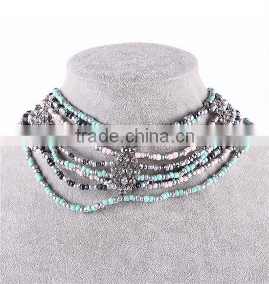 2014 Factory Wholesale New Design Pearl Necklace folk styles glass beaded bib necklace folk styles glass beaded bib necklace