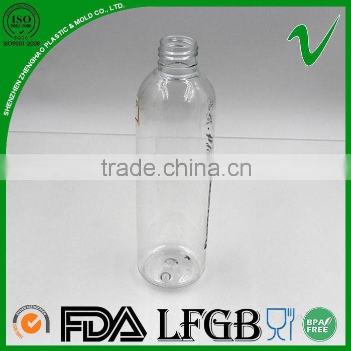 PET boston round empty cosmetic clear plastic bottle with spray