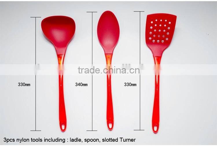 3pcs High-temperature Red Nylon Kitchen Utensils Including Ladle, Spoon, Slotted turner