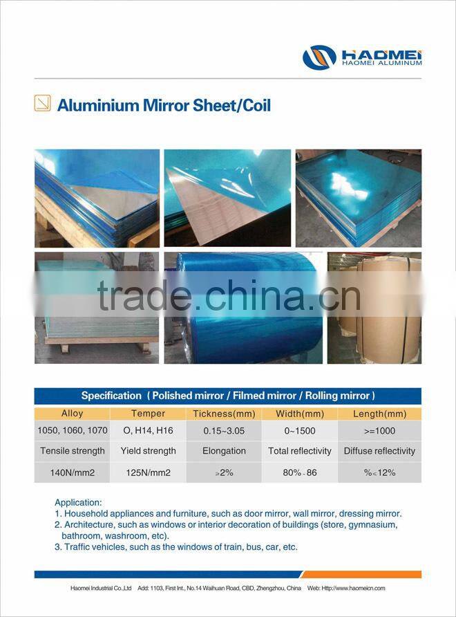 Made in China 1070 aluminium Sheet gold color mirror finish