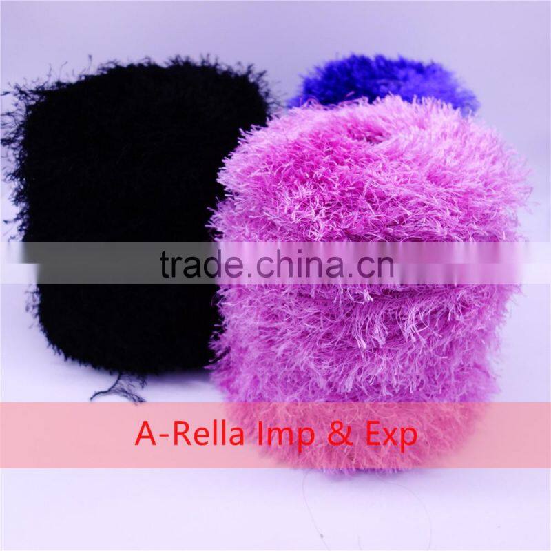 100% polyester feather yarn , with heat setting , crochet yarn