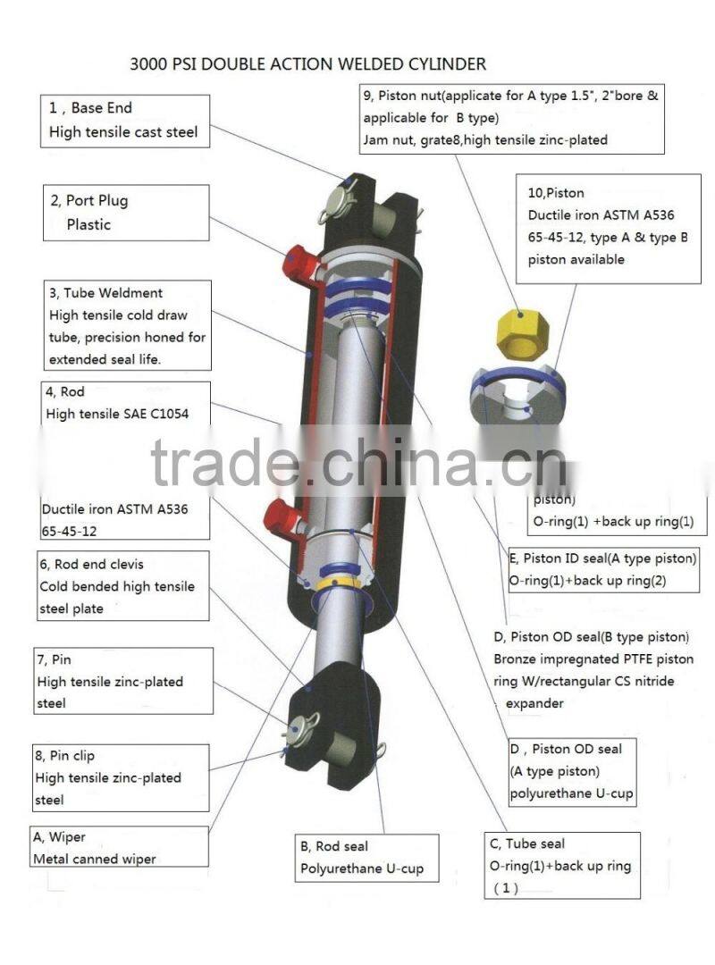 JSD forklift double action hydraulic tensioner ram