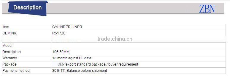 Agriculture machinery parts Cylinder liner for JOHN DEERE replacement parts R51726