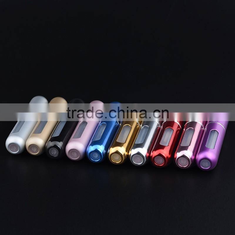 Round shaped crackle color pink blue red empty aluminum atomizer perfume glass bottle 15ml