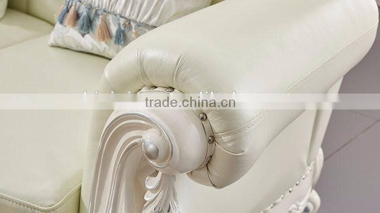 Solid wood hand carved home furniture living room leather sofa set