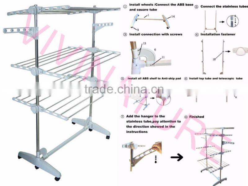 Clothes Airer Drying Rack Extra Large Deluxe 3 Tier Clothes Drying Rail (20M Hanging Space) White and Orange Folding hangers Fla