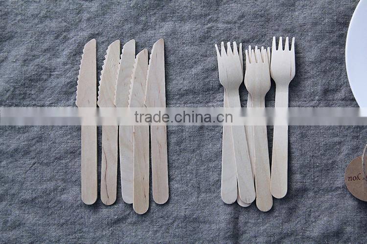 Cheap Food- grade Biodegradable Birch Wood Cutlery Disposable wood spoon knife and fork