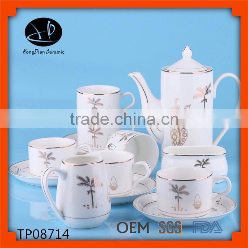 elegant ceramic tea pot & coffee pot set , ceramic coffee pot and cup set with decal