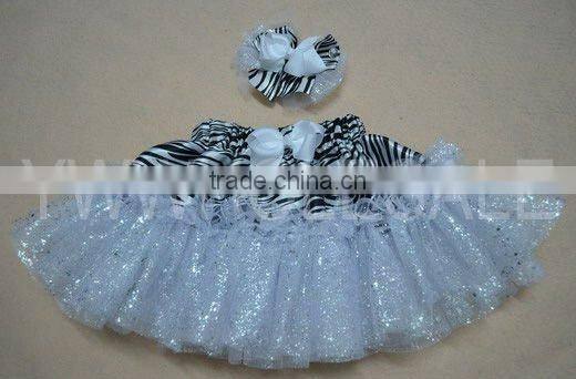 2012new fashion lovely zebra glitter tulle skirts chiffon skirts with match hair clip set