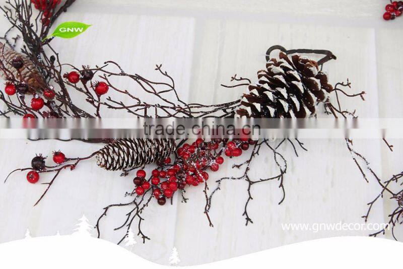 GNW CHGR-1607019 Customized Promotional Wholesale pine cones rattan garland christmas with red berry