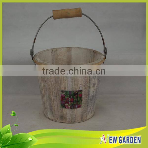 French Style Decorative Big Elegant Delicate Round Rustic Wood Flower Pot