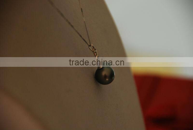 14-15mm big black tahitian single pearl pendant necklace