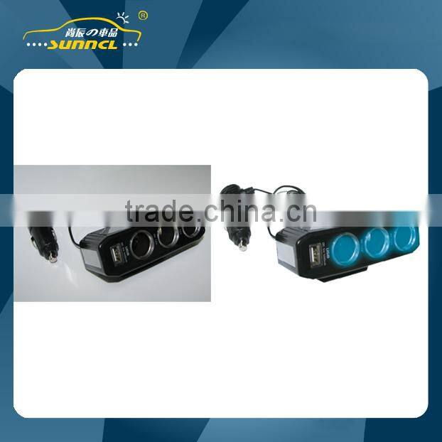CE Approval 3 Sockets USB Car Cigarette Lighter Adapter for iPhone , Tablet