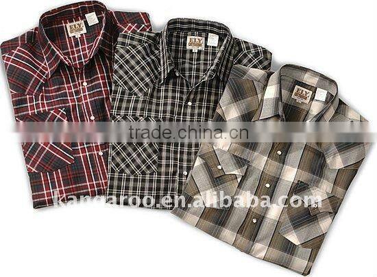 Men's cotton woven blue white plaid shirts