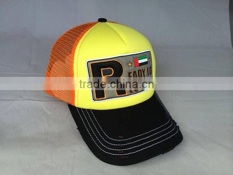 High quanlity 5 panel trucker caps and hats with flocking embroidery