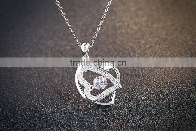 Popular Girl Fashion Girls Dainty Double Heart Pendant Necklace With AAA Zircon