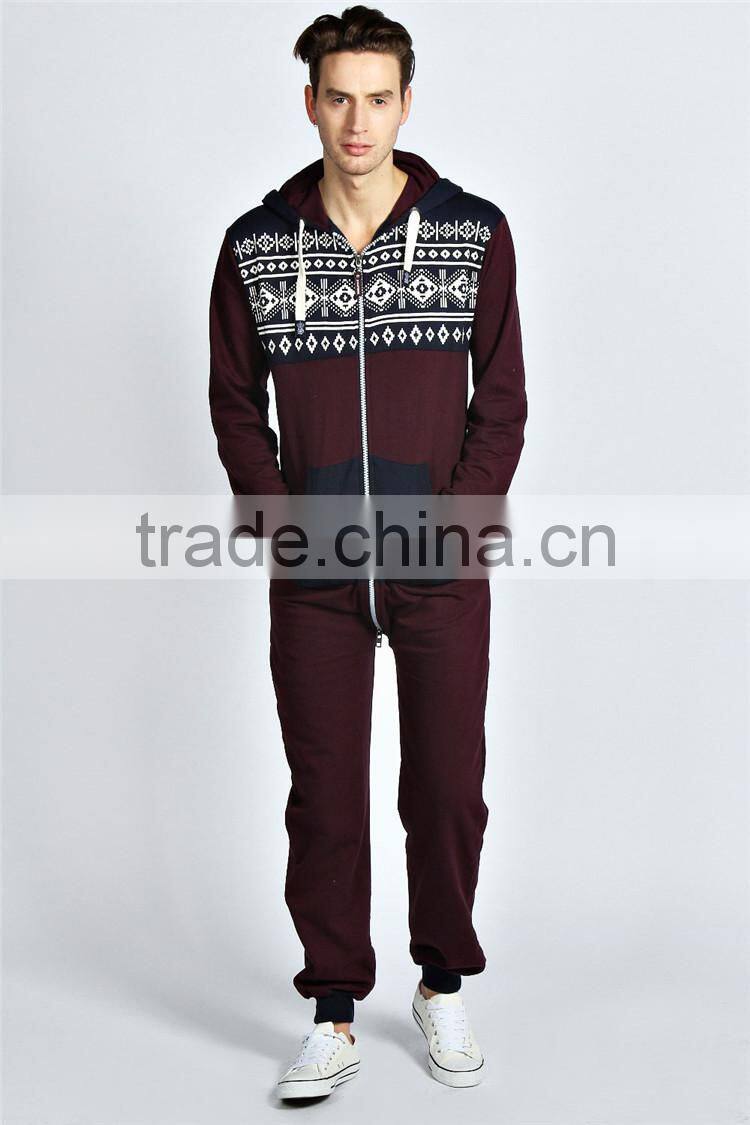 PA0030A adult chest print jumpsuit tracksuit onesie hoody