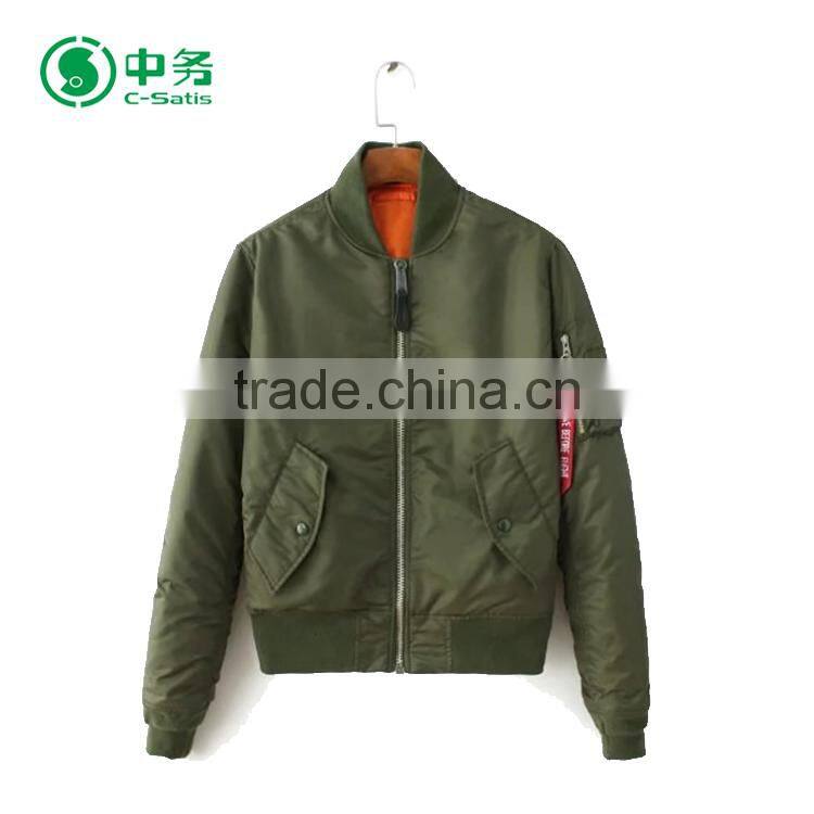 CIS 2017 New Fashion 100% Polyester Zipper Design Winter Women Black Varsity Bomber Jacket