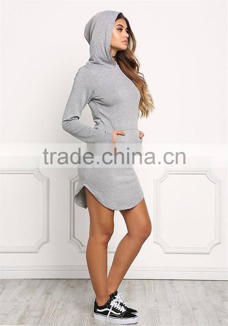 MGOO 2017 New Arrival 100% Cotton Jersey Long Sweater Heather Grey Hooded Split Fashion Long Sleeves Hoodies