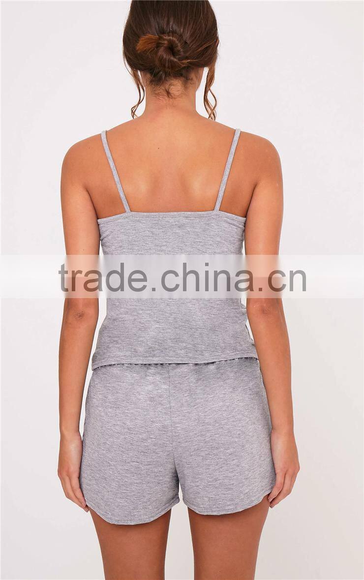 MGOO Slogan Grey Pyjama Short Set 100%Cotton Summer Slip Pajamas Custom Logo Golden Ink Print PJ Set