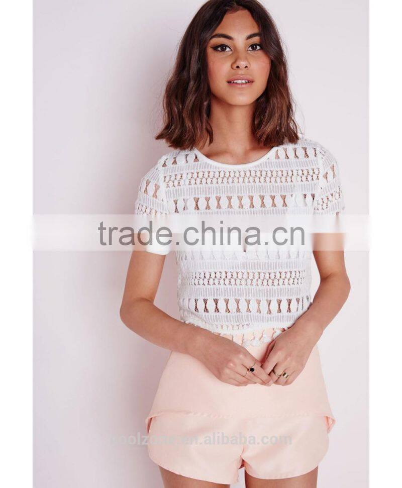 Fashion elegant short sleeve lace blouses for women