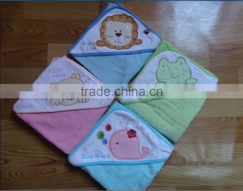 100% cotton terry baby wrap towel with animal embroidery