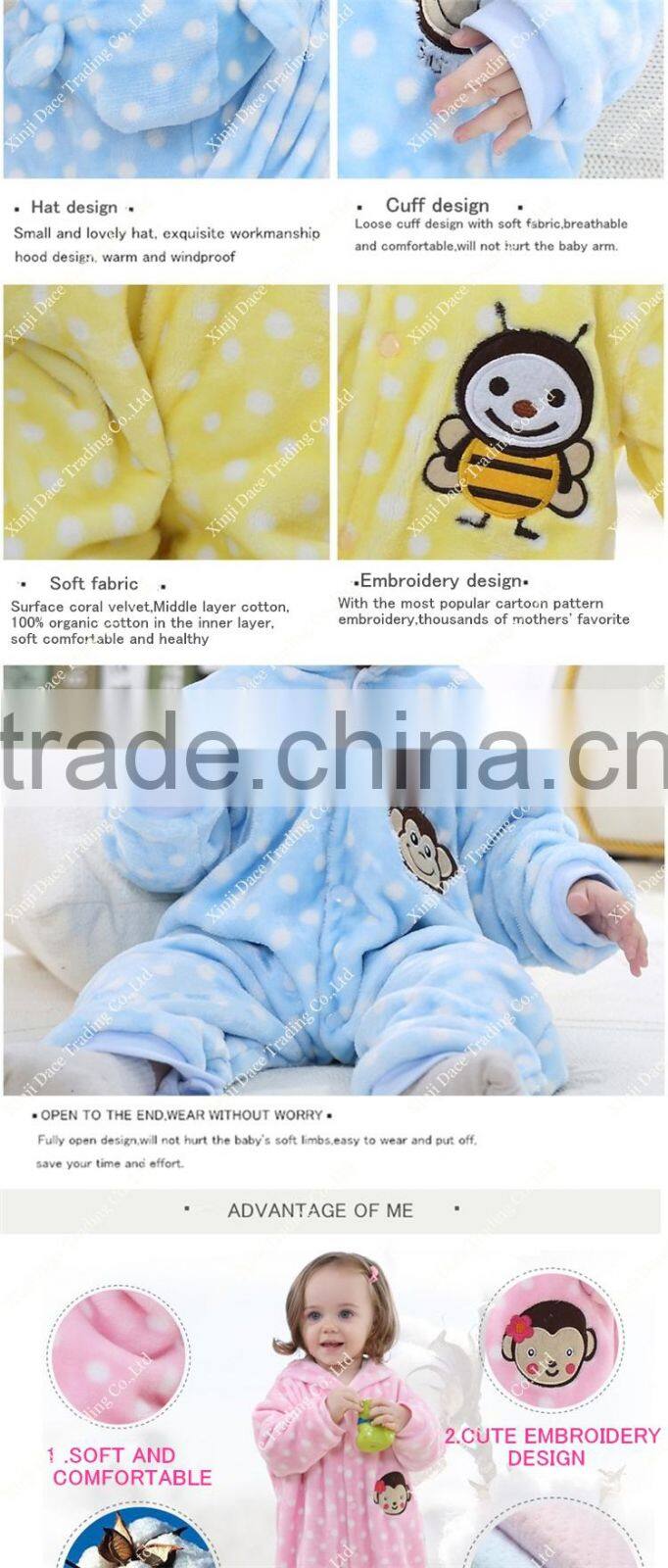 Kids cartoon thick coral velvet embroidery Romper climb clothes baby romper