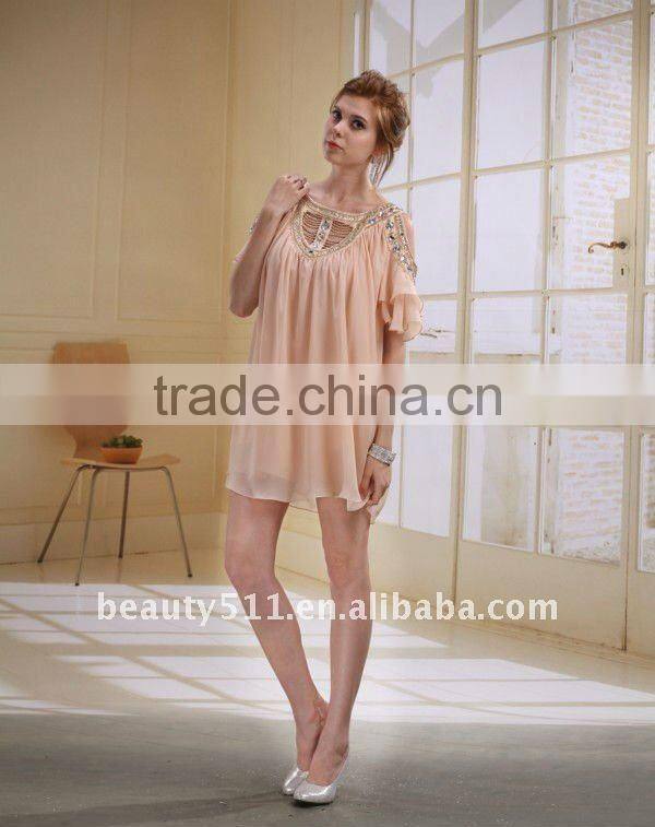 Astergarden New Design Emma Roberts Style Beaded Pink Chiffon Short Party Dress AS032-5