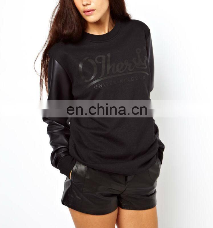 CHEFON Women Leather Sleeve Sweatshirt CAH0033