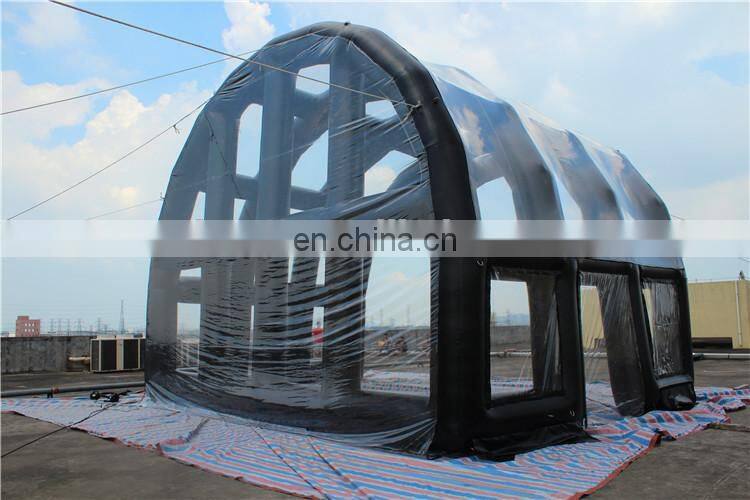 Air tight sealed inflatable stage tent in black with transparent cover 6x8m