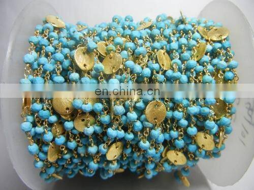 Syn Turquoise Wire Wrapped Gemstone Beaded Chain