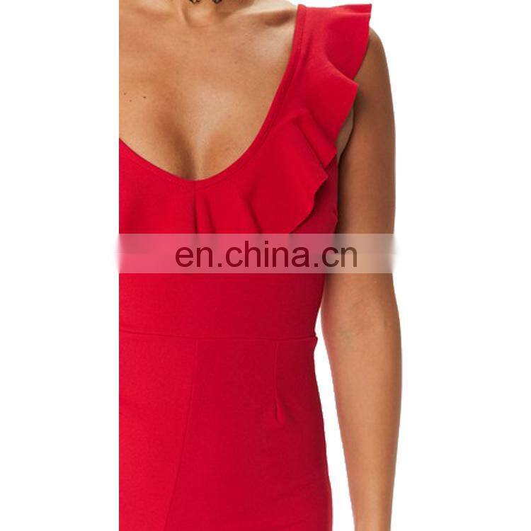 Custom red frill culotte jumpsuit women's fashion casual wear