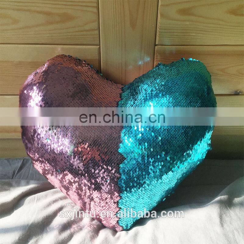 Heart Mermaid Sequin Pillow Case Reversible Valentine Throw Cushion cover
