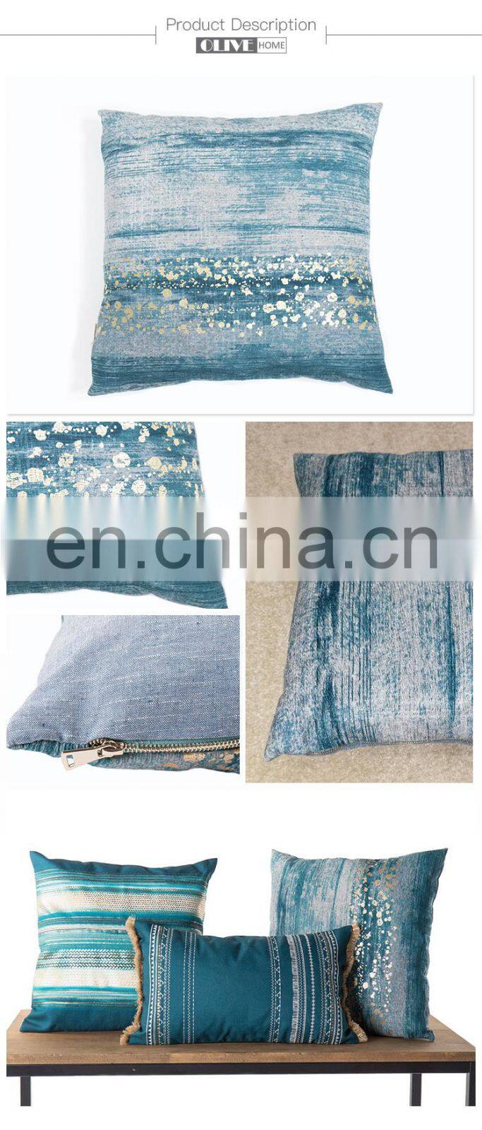 Fashion Chenille Fabric Gold Stamping Ombre Photo Printed Cushion Pillow