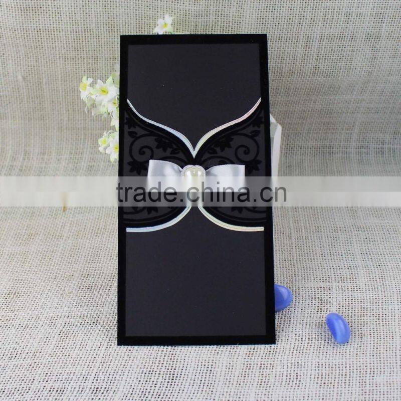 2016 Stylish Nice Luxury Unique Black Flocking Wedding Invitation Card