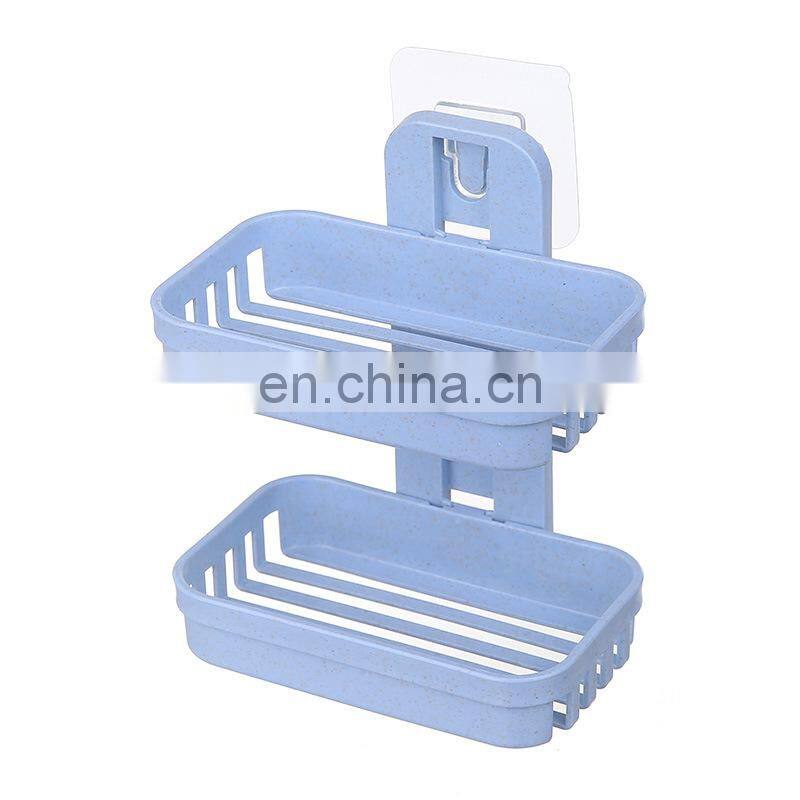 Wall Mounted Double Layer Soap Dish Punch-Free Drawer Draining Holder Kitchen Sponge Storage Box Bathroom Organizer Rack