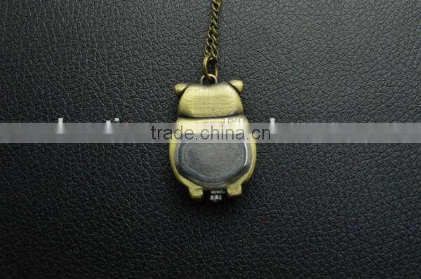 Fashion long chain necklace night owl pocket watch quarts watch for men women