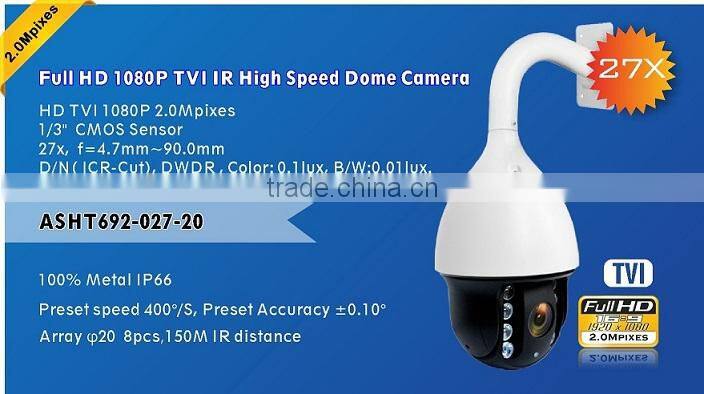 Full HD 1080P high resolution camera, 2.0 Mp 27X Zoom Sony Sensor TVI ptz camera, IR 120M High Speed Dome Camera