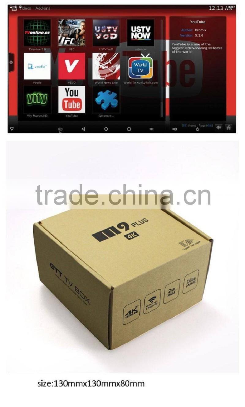 2016 New Kodi Full Loaded Internet Android TV Box 2GB RAM 16GB ROM S905 Quad Core M9 Plus TV Box