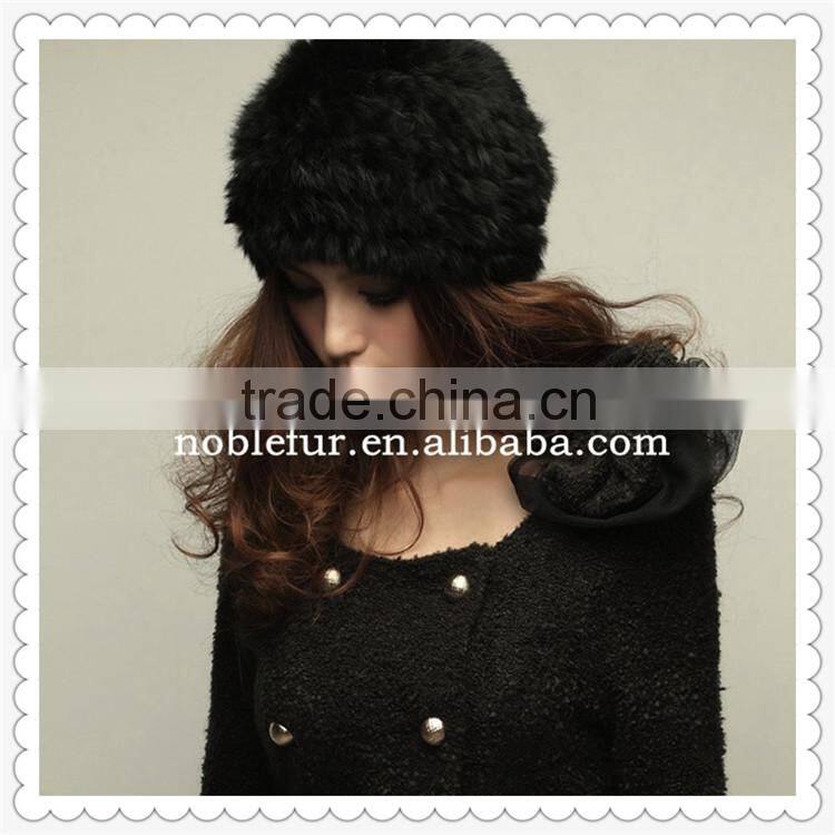 2015 elegant and graceful plain solid color rabbit fur beanie hat