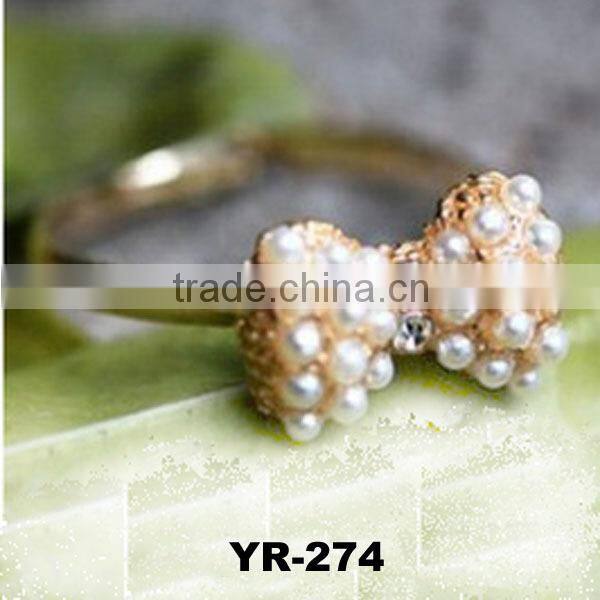 Hot Selling Jewelry Gold Pearl Finger Ring With Bowknot For Ladies