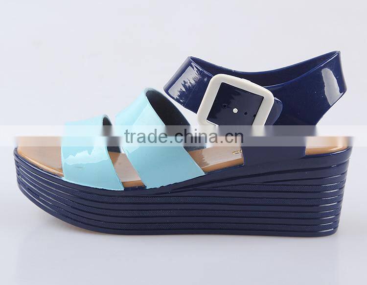 2015 new design pu wedge heels jelly sandals mary jane pvc melissa shoes sexy lady roman shoes