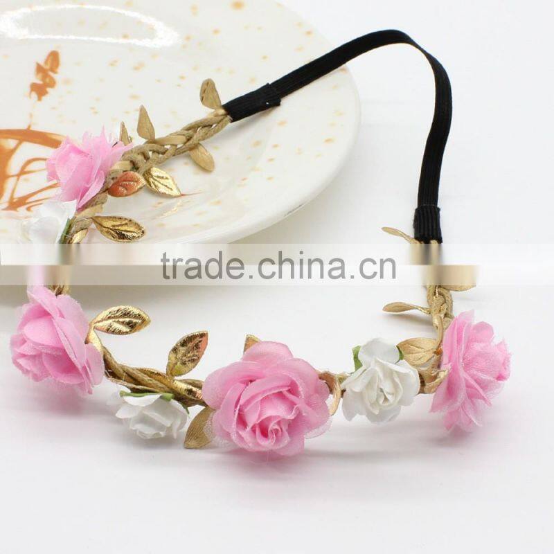 Hot-sales girl flower Headband gold leaves flower headband for kids Toddler baby princess flower Headband wh-1828