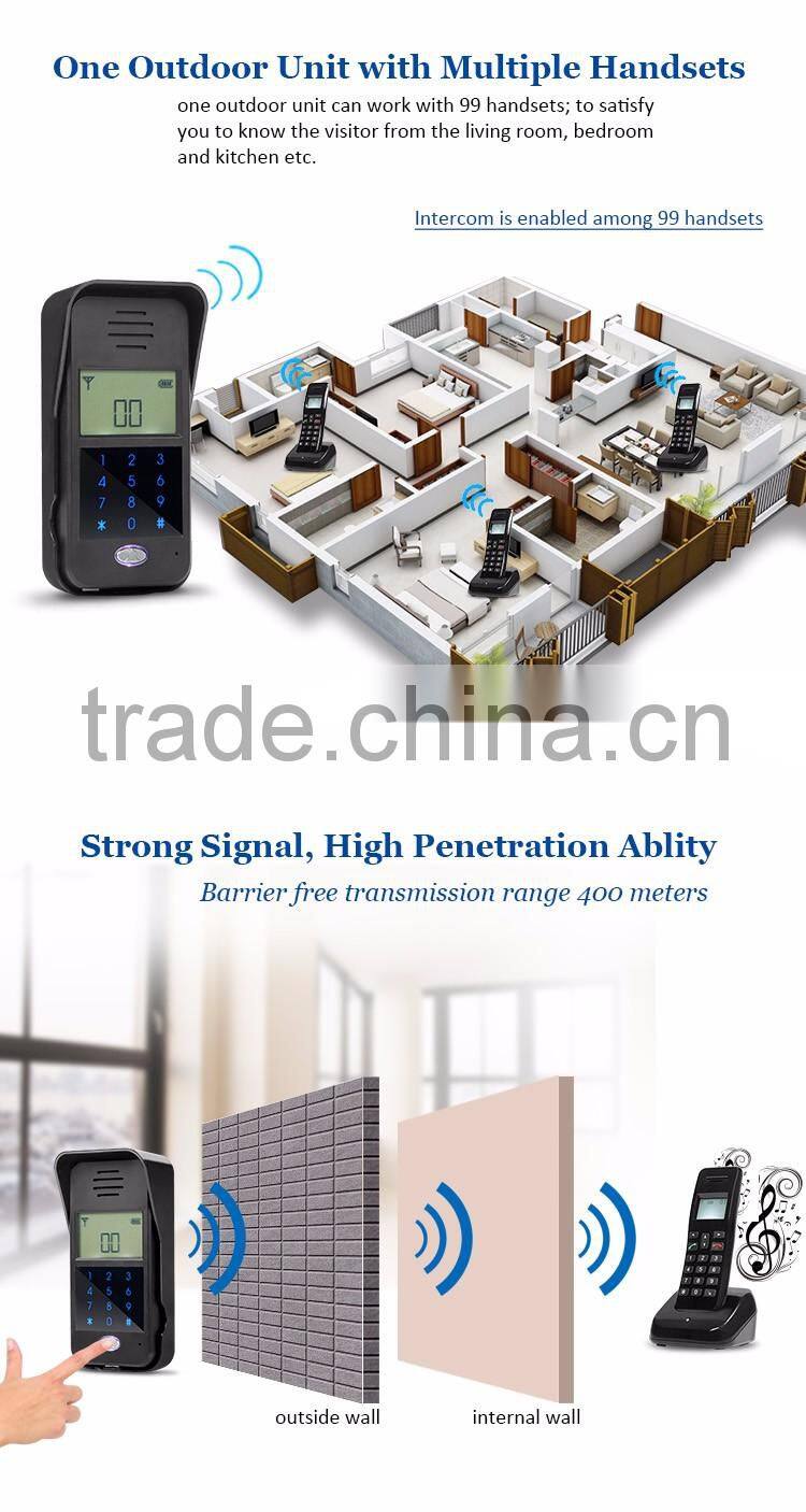 2.4G LCD Screen Display Battery Operated Audio Intercom Doorbell with Rain Cover