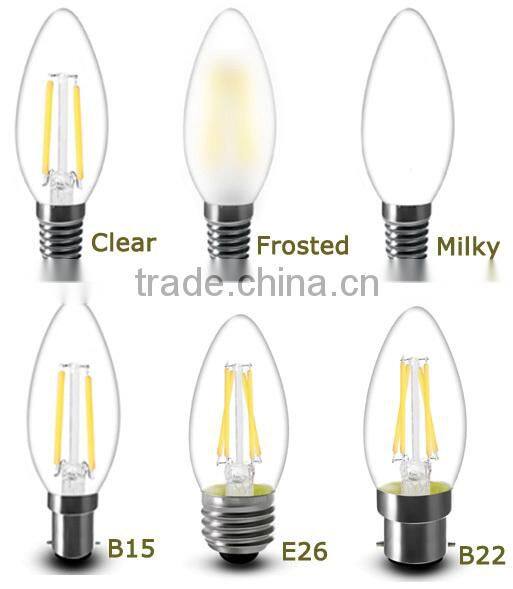 230V Sapphire Substrate 4W Dimmable Filament led bulb B22, LED Candle Bulb B22 B15