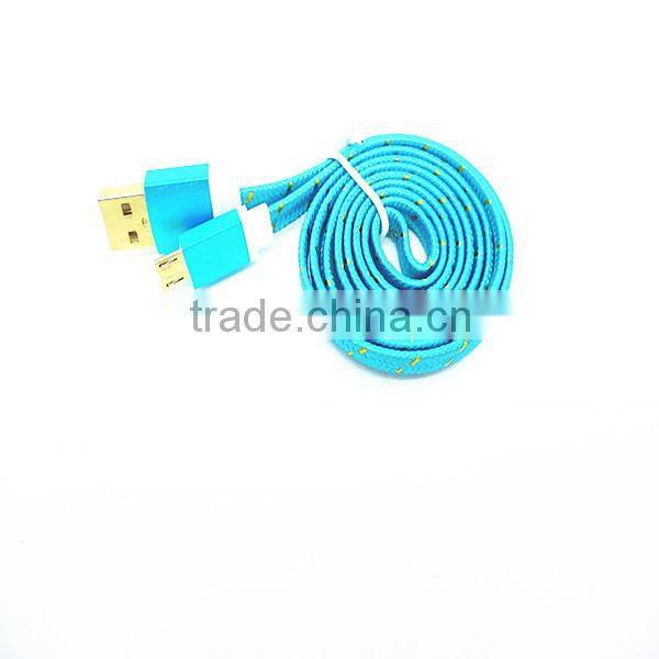 High quality 1 meter colorful flat micro usb cable data sync charger cable