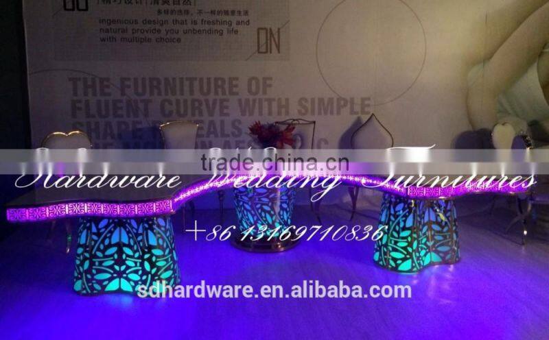 hotel led semi-circle table,white MDF top semi-circle dining led table